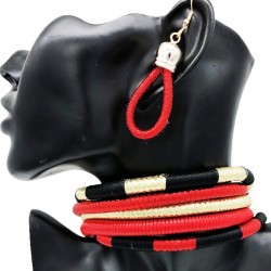 Red African necklace with earrings