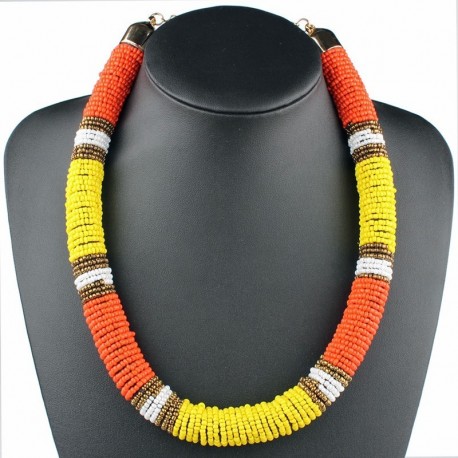 Orange and yellow African beaded necklace