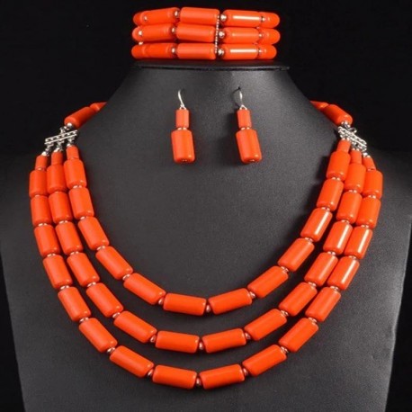 Conjunto africano cuentas de coral | Collar, pulsera y aretes