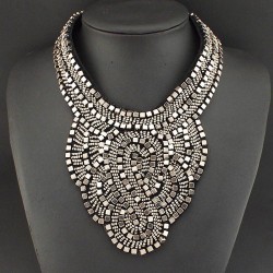 Black silver ethnic necklace for women