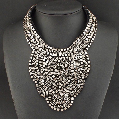 Black silver ethnic necklace