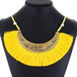 Collier Jaune et Doré Ethnique Vintage