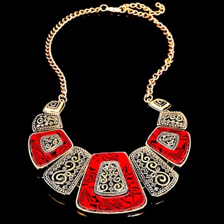 Collier ethnique chic rouge et doré