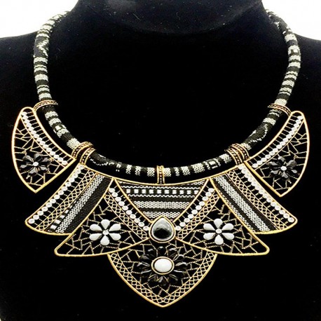 Ethnic chic black and white necklace