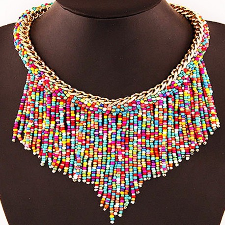 Collier boho chic de perles multicolores (rose, jaune, vert, bleu, violet)