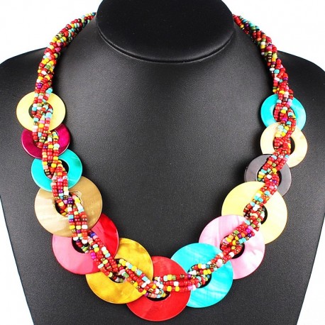 Collier ethnique chic multicolore en perles