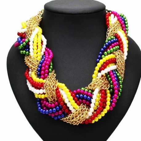 Élégant collier de perles multicolores