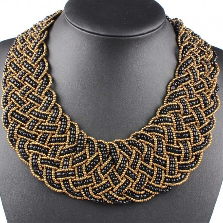 Elegante collana di perle nere e oro
