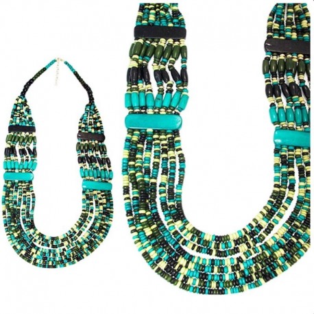 Multicolored green african ethnic necklace