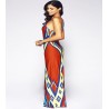 Red and yellow ethnic long dress with Aztec pattern
