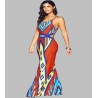 Red and yellow ethnic tribal maxi dress with Aztec pattern