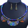 Parure collier ethnique tribal bleu