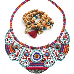 Conjuncto collar y pulsera bohemios multicolores