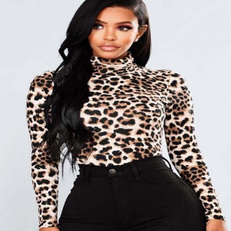 High neck leopard print sweater for women