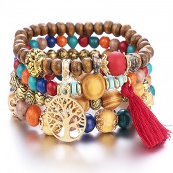 HIIXHC Braccialetti Bohemien Per Donna - Set Multistrato Elastici Con Perline E Cristalli, Regalo Per Amica, 19,1 Cm