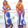 Abito lungo tribal etnico boho bianco e blu