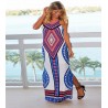 Robe longue tribale bleu et blanc boho ethnique