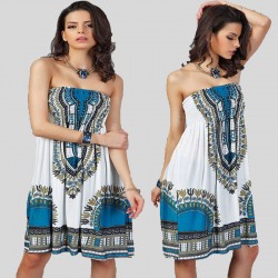 Robe Dashiki sexy bleu et blanc