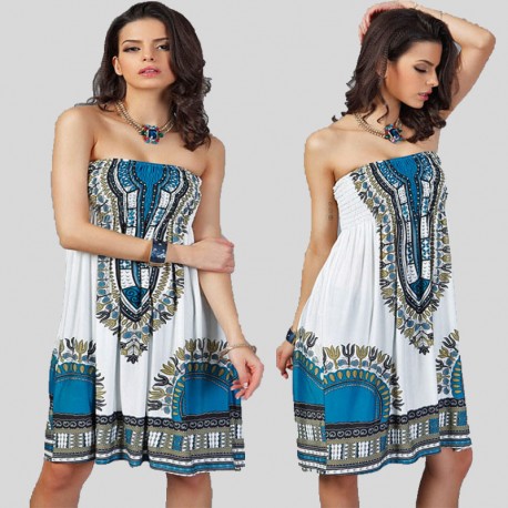 Sexy blue and white Dashiki dress