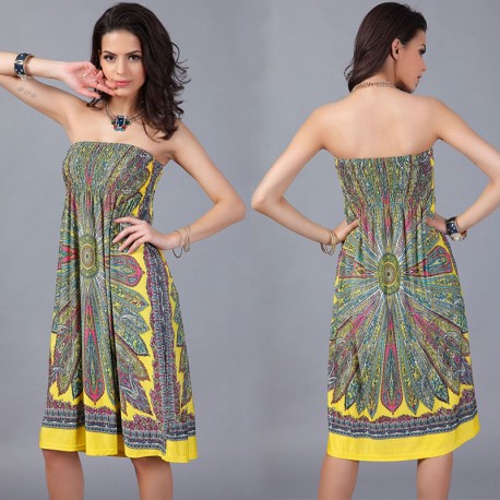 Vestido bohemio amarillo y verde