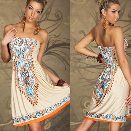 Vestido bohemio beige y azul