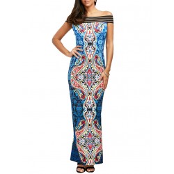 Ethnic chic tribal long dress multicolor