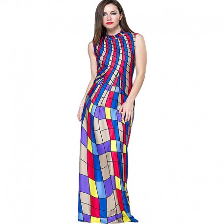 Multicolored geometric evening dress