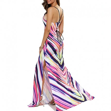 Pink multicoloured striped dress