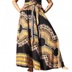 Bohemian Yellow and Black Dashiki Long Skirt