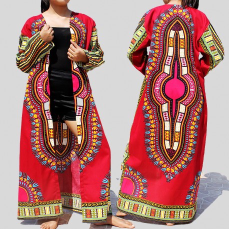 Kimono Dashiki largo rojo para mujer