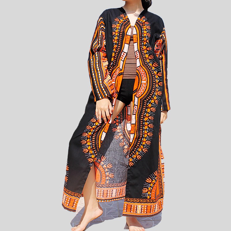 Long black and red Dashiki kimono for women