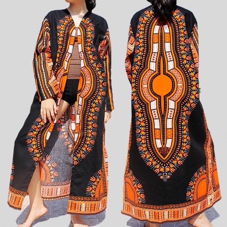 Long black and red Dashiki kimono for women