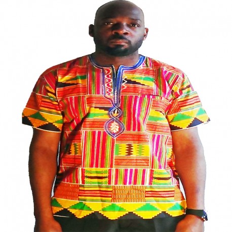 T-shirt africain Kente multicolore homme