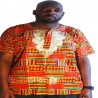 Camiseta africana Kente naranja y verde para hombre