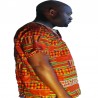 Camiseta africana Kente naranja y verde para hombre