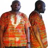 Camiseta africana Kente naranja y verde para hombre