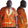 T-shirt africain kente orange et vert pour hommes