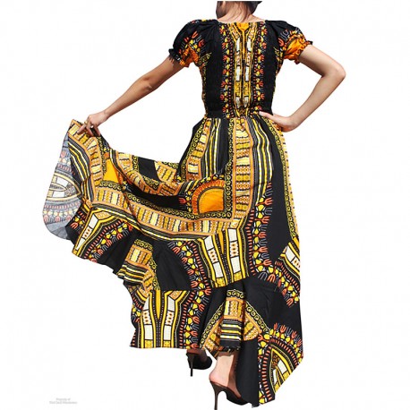 Long yellow and black Dashiki evening dress