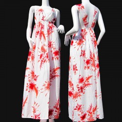 Robe longue fleurie blanc et rouge