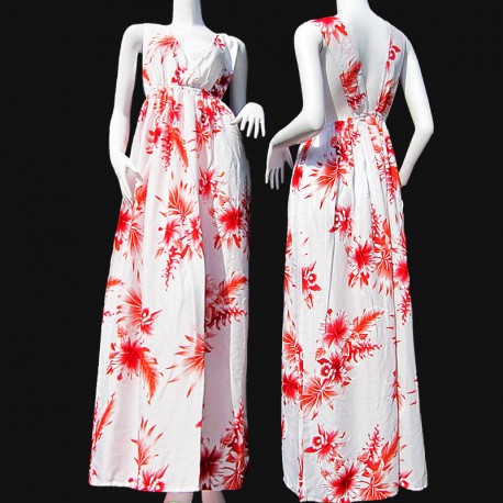 Long white and red floral dress