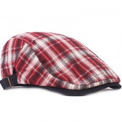 Red checkered flat cap beret for men