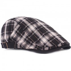 Black checked flat cap beret for men