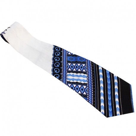 Corbata étnica dashiki blanca y azul para hombre