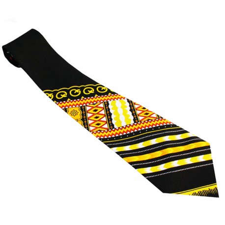 Corbata dashiki étnica amarilla y negra para hombre