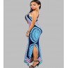 Tribal boho ethnic blue maxi dress