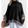 Black turtleneck poncho with ethnic pattern