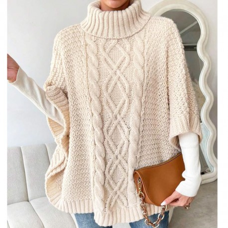 Poncho de mujer beige con cuello alto