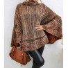 Ethnic wool turtleneck poncho