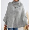 Poncho gris à col roulé en laine