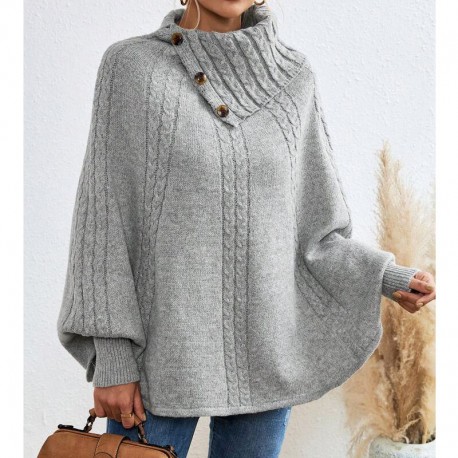 Poncho gris à col roulé en laine